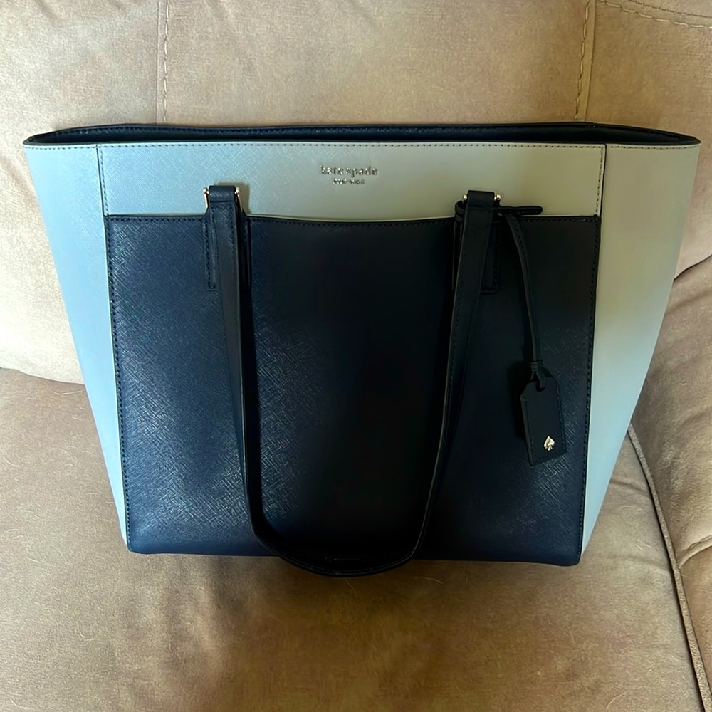 Large Kate Spade Work Tote With Padded Laptop Section Blue Colorblock